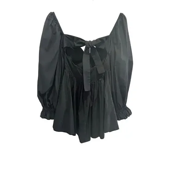 For Love & Lemons Ruth Mini Dress Black 100% Organic Cotton Size XS Coquette